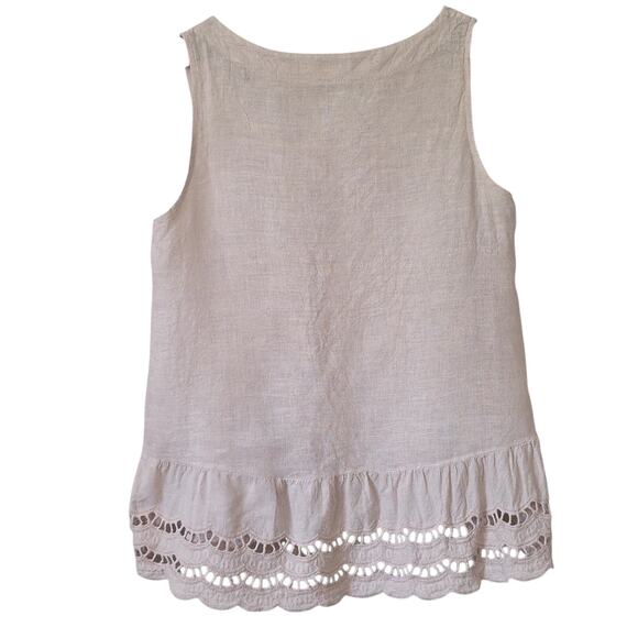 Womens Size M Beige 100% Linen Lace Ruffle BOHO Beach Valentina Tank Top - Picture 2 of 11